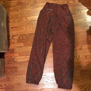 Hot Ski Pants! Post Card vintage burgundy paisley